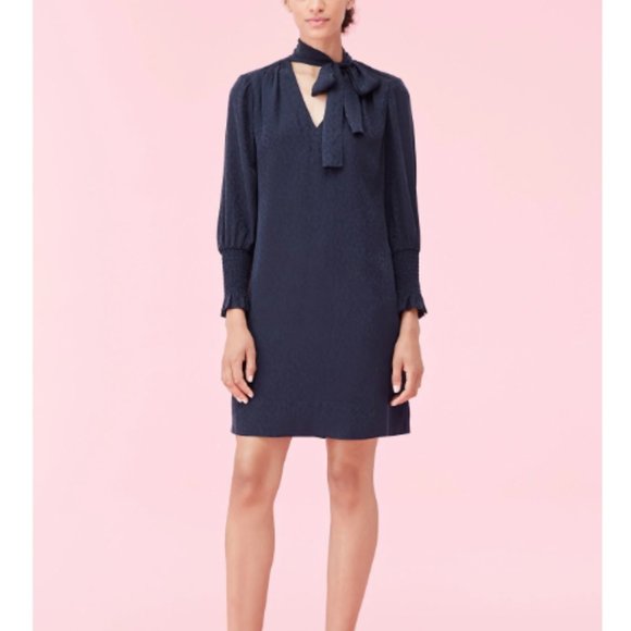 Rebecca Taylor 100% Silk Cheetah Jacquard Dress - Navy - Medium